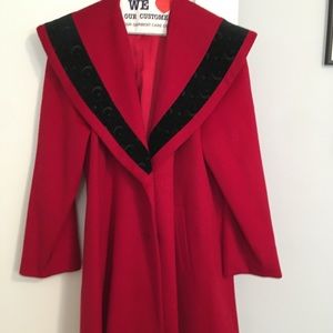 Retro red swing coat with velvet detail